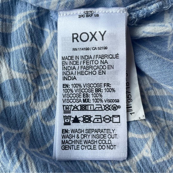 Roxy Crop Top Womens Large Midnight Magic Prairie Button Short Slv Blue Hawaiian - Picture 13 of 15